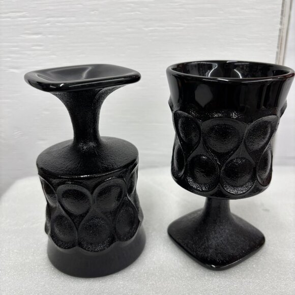 1970’s Noritake Spotlight Vintage Ebony Black Glass Goblets Set of Six (6) RARE - Picture 6 of 11